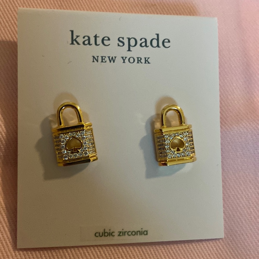 Kate Spade Lock w/ spade & pave crystal earrings NWT